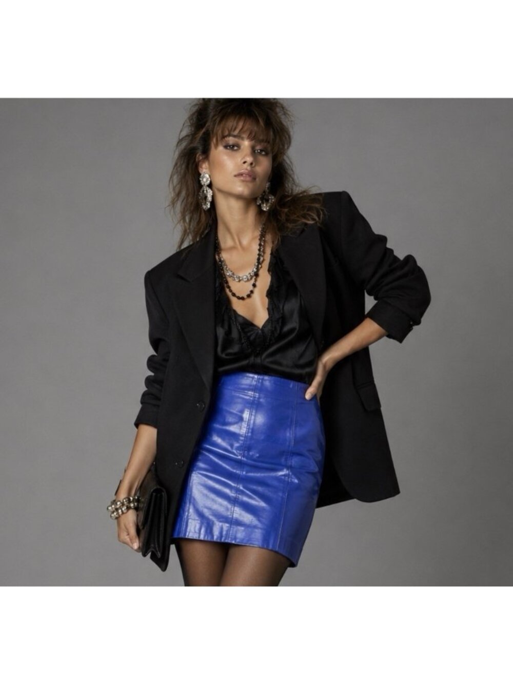Vintage 80s/90s CHIA Womens Size 6 (24" Waist) Electric Blue Leather Mini Skirt